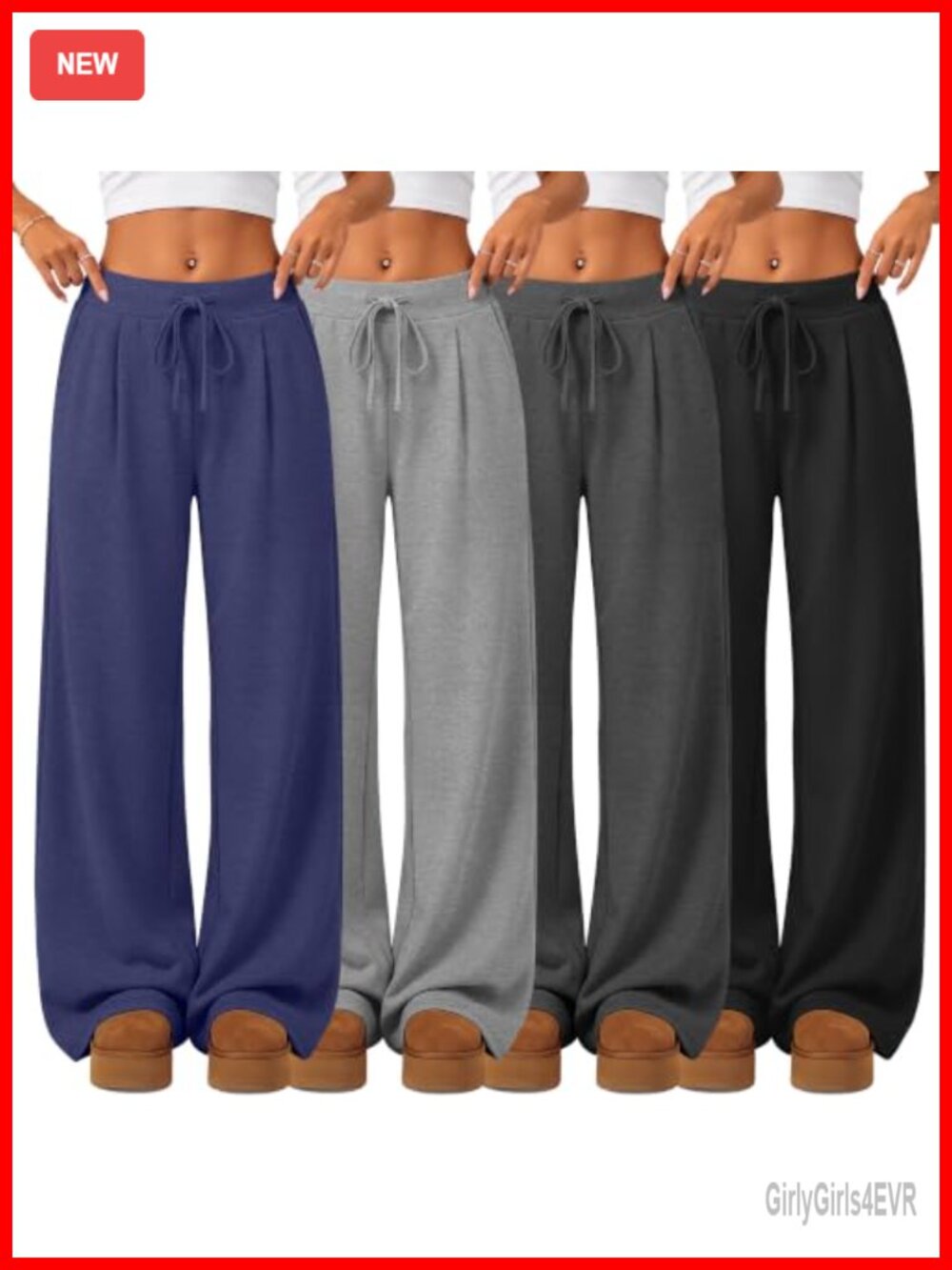 4 Pack Women's Wide Leg Lounge Sweatpants Drawstring High Waist Pockets